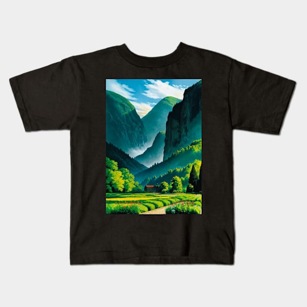 Itty bitty house in a jaw-dropping canyon scene Kids T-Shirt by CursedContent